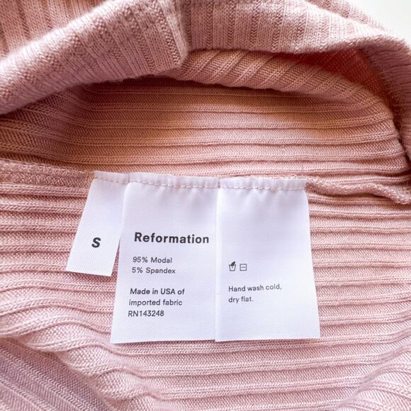 Reformation Cap-Sleeve Ribbed Knit Square Neck Blush Pink Bardot Top Small - Picture 7 of 9